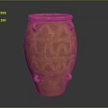 Decorative Reddish Brown Clay Vase With Wavy Patterns And Handles