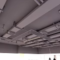 Industrial Metal Pipes Installation On Ceiling With Support Structures And Ventilation Ducts 3d model