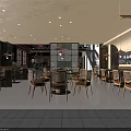 Vintage Restaurant Interior Design With Wooden Tables Chairs Pendant Lights And Staircase Partition