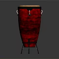 Red Conga Drum With Wooden Head And Metal Stand Musical Instrument Decor