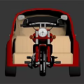 Shiny Red Motorcycle With Enclosed Sidecar Beige Seats And Chrome Accents