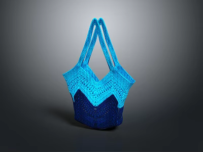 Stylish Blue Woven Tote Bag with Gradient Color and Crochet Texture Design 3d model