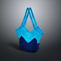 Stylish Blue Woven Tote Bag with Gradient Color and Crochet Texture Design