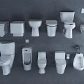 Various Types Of Toilets And Urinals Displayed On Gray Background