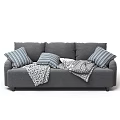 Grey Casual Sofa Set With Striped Pillows And Geometric Patterned Blankets 3d model