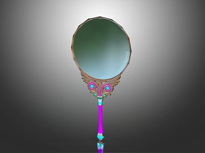 Ornate Hand Mirror With Colorful Decorative Handle And Round Glass Surface 3d model
