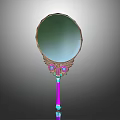 Ornate Hand Mirror With Colorful Decorative Handle And Round Glass Surface
