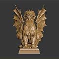 Golden Winged Lion Statue With Detailed Wings And Ornate Pedestal
