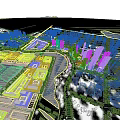 Aerial Urban Planning Including River High Rise Buildings And Green Spaces