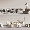 Modern Sofa Coffee Table Set With Accent Chairs Floor Lamp And Decorative Pillows 3d model