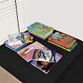 Colorful Books And Magazines Stacked On Table With Pen And Notebook
