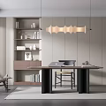 Modern Study Room Interior With Writing Desk Chair Bookshelves And Pendant Light