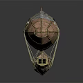 Vintage Steampunk Aerospace Airship Featuring Golden Frame Brown Envelope And Small Cabin