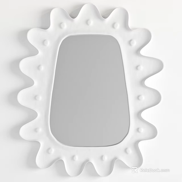 White Decorative Mirror With Wavy Edges And Dot Patterns On Frame 3d model 