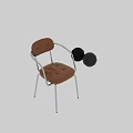 Brown Leather Dining Chair With Button Tufted Backrest Padded Seat And Metal Frame