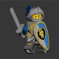 Lego Knight Doll With Silver Armor Blue Feather Sword And Lion Shield