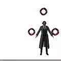 Man In Long Coat And Vest Standing With Red Circular Rings Around