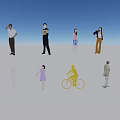 People in Various Poses and Different Casual Outfits Including Standing and Cycling