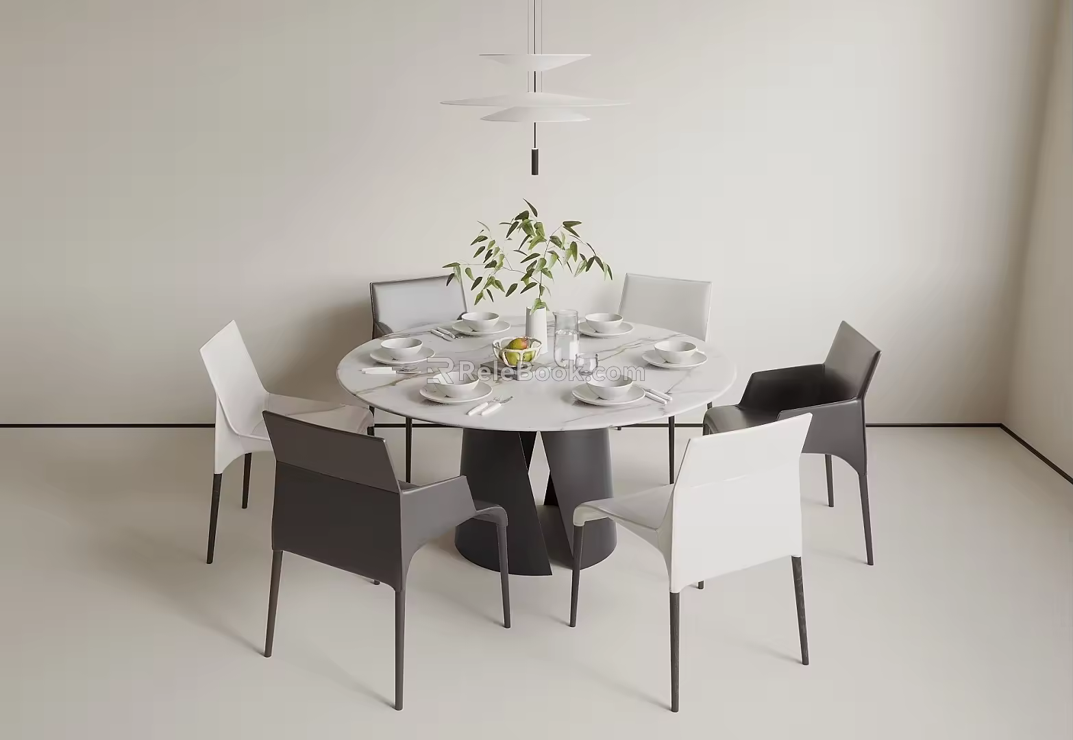 Round dining table and chair combination 3d model