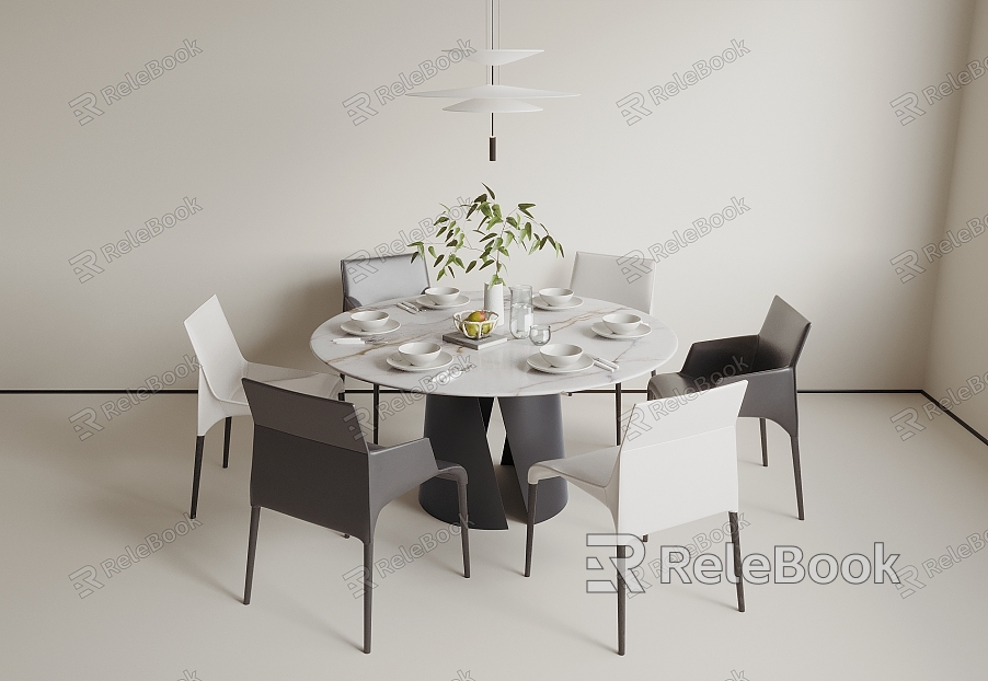 Round dining table and chair combination model