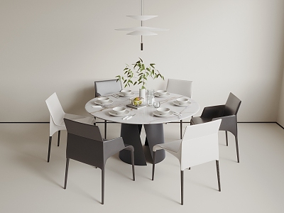 Round dining table and chair combination model