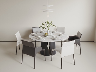 Round dining table and chair combination 3d model