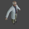 Bald Headed Game Movie Character In White Lab Coat With Red Tie And Glasses