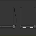Modern Minimalist Two Long Rectangular Pendant Lights With Black Cords And Silver Metal Body