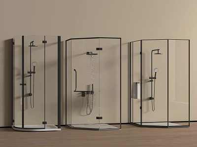 Three Modern Shower Sauna Enclosure Designs With Glass And Black Frames 3d model