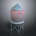 Rusty Metal Water Tower With Conical Top And Steel Support Structure