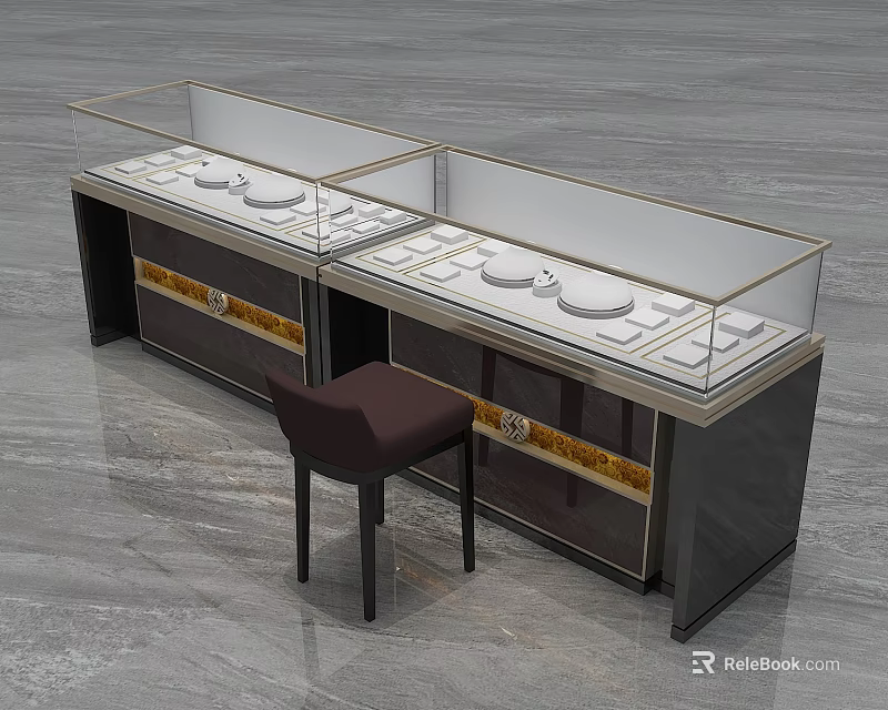 Jewelry Store Interior Featuring Glass Top Display Cases White Trays And Dark Cabinets 3d model 