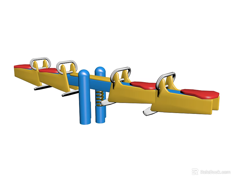 Colorful Children Playground Seesaw With Yellow Red Seats Blue Poles And Silver Handles 3d model 