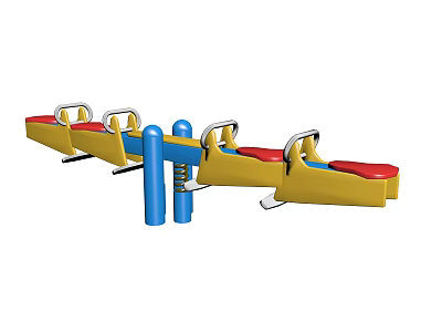 Colorful Children Playground Seesaw With Yellow Red Seats Blue Poles And Silver Handles 3d model