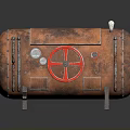 Copper Colored Cylindrical Industrial Equipment With Red Valve Gauges And Metal Stands