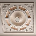 Elegant Ceiling Design With Floral Motifs Recessed Lighting Square Circular Patterns And Carved Trim