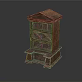 Antique Style Wooden Multi Tiered Brown Shelf With Compartments And Carved Base Design