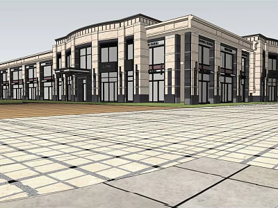 Elegant Modern Commercial Street With Classical Facade Large Windows And Spacious Paved Plaza 3d model
