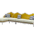 Elegant Yellow Sectional Sofa With White Frame And Blue White Checkered Cushions 3d model