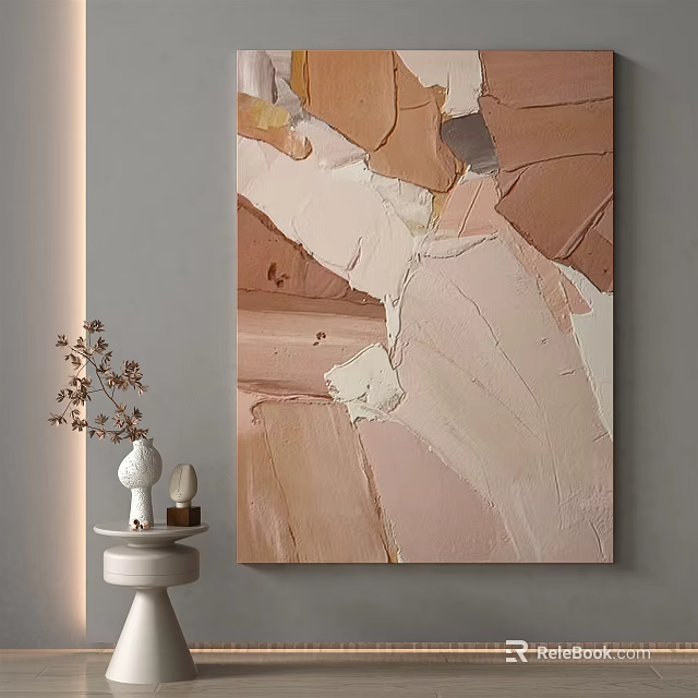 Abstract Wall Art Interior With Warm Tones And Decorative Table Vase 3d model