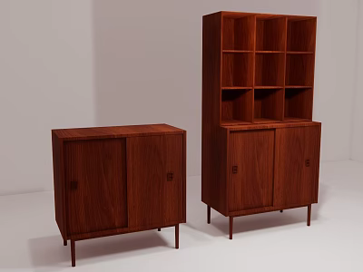Two Wooden Bookcases with Cabinet Doors Open Shelves and Modern Design 3d model
