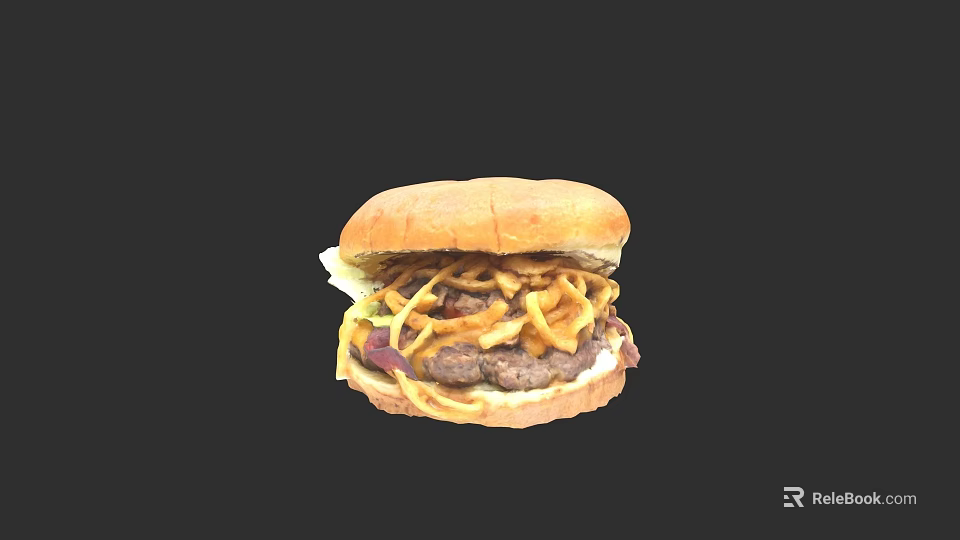 Delicious Hamburger With Beef Patty Onion Rings Lettuce And Soft Bun 3d model 