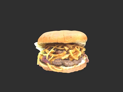 Delicious Hamburger With Beef Patty Onion Rings Lettuce And Soft Bun 3d model