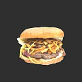 Delicious Hamburger With Beef Patty Onion Rings Lettuce And Soft Bun