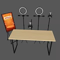 Commercial Live Streaming Equipment Setup with Table Ring Lights Microphones and Display Screen 3d model