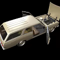 Beige Classic Car With Open Trunk Doors And Visible Engine Compartment 3d model