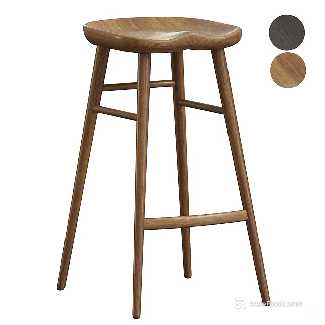 Modern Wooden Bar Stool With Simple Design And Multiple Wood Color Options 3d model 