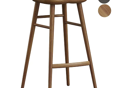 Modern Wooden Bar Stool With Simple Design And Multiple Wood Color Options 3d model
