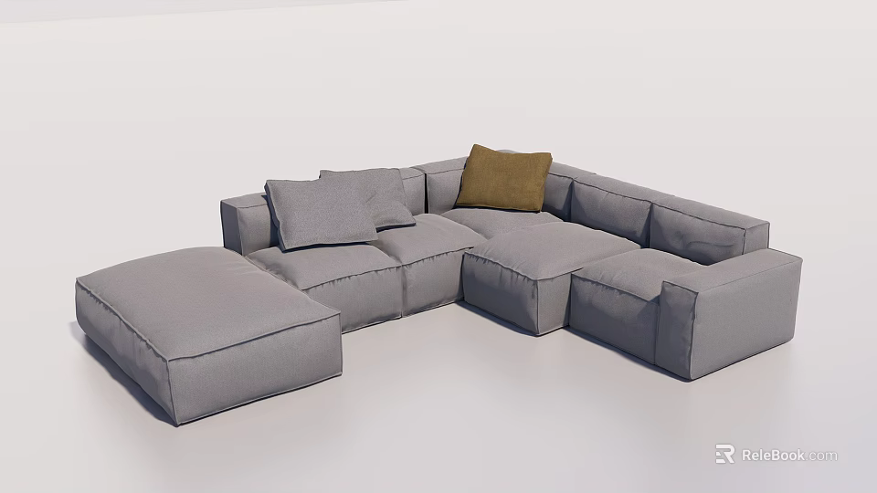 Gray L Shaped Sectional Sofa With Soft Cushions And Accent Pillows 3d model
