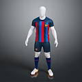 Modern Soccer Jersey with Blue Red Stripes Team Badge Matching Shorts Socks and Cleats