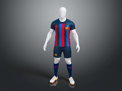 Modern Soccer Jersey with Blue Red Stripes Team Badge Matching Shorts Socks and Cleats 3d model